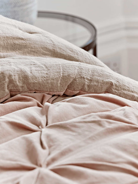Pin-Tucked Velvet & Linen Kingsize Quilt - Blush