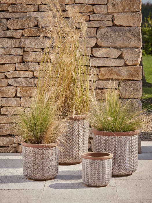 Four Glazed Chevron Planters