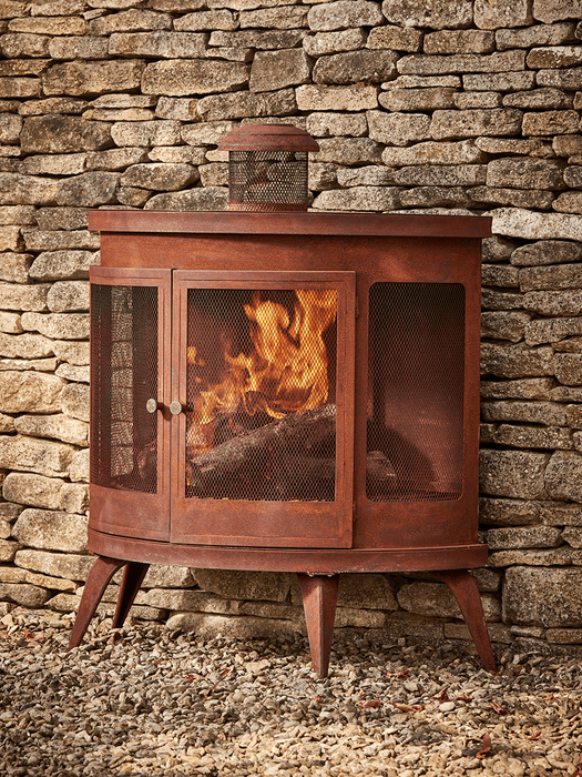 Rusty Outdoor Woodburner - Rounded