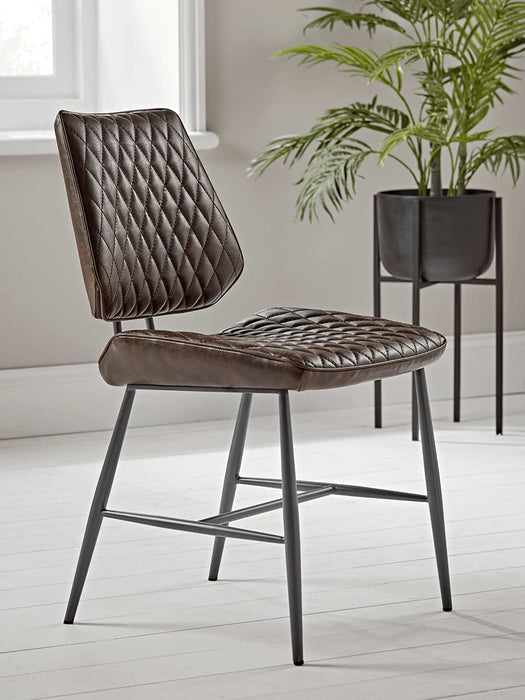 Two Quilted Dining Chairs - Brown
