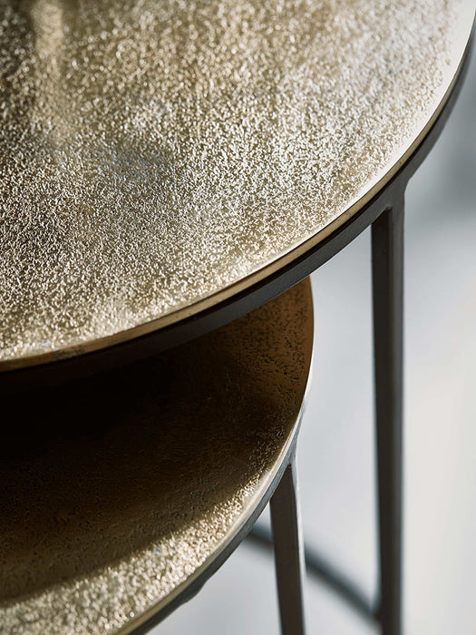 Three Gold Textured Nesting Tables - Round