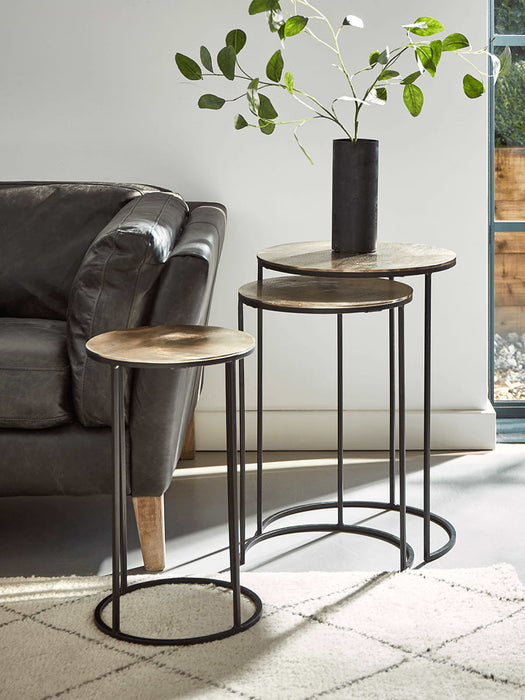 Three Gold Textured Nesting Tables - Round