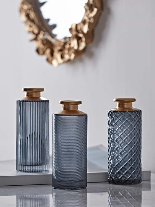 Three Textured Grey & Gold Vases