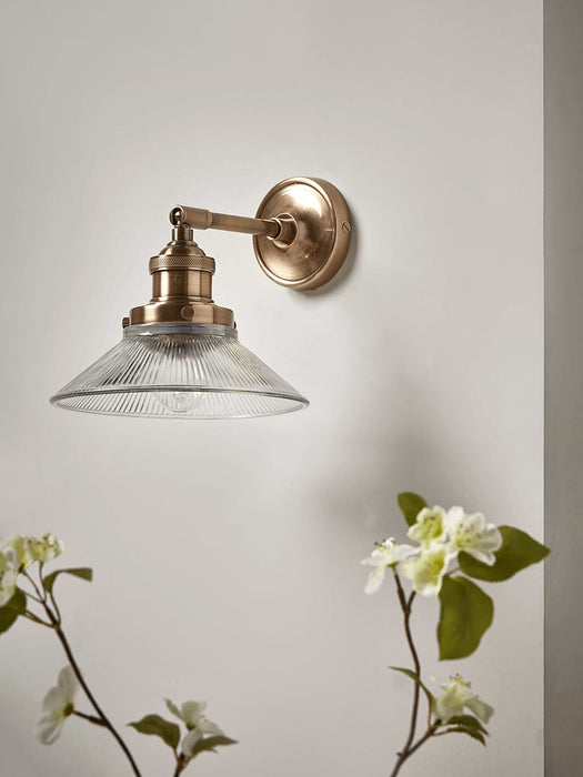 Antique Fluted Glass Wall Light - Brass