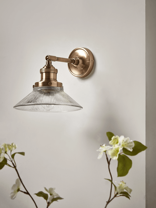 Antique Fluted Glass Wall Light - Brass