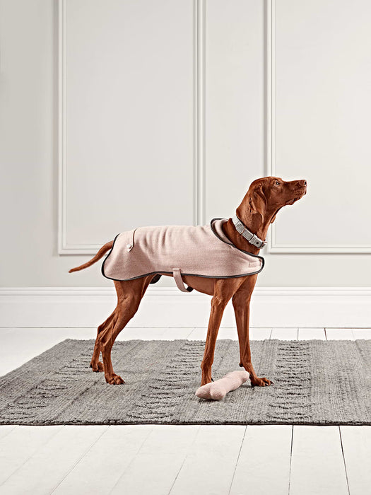 Blush Herringbone Wool Dog Coat - Medium