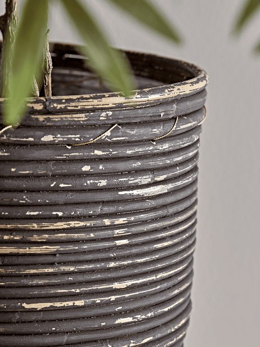 Black Round Rattan Planter - Medium