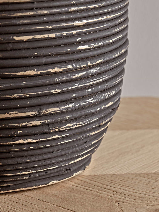 Black Round Rattan Planter - Medium