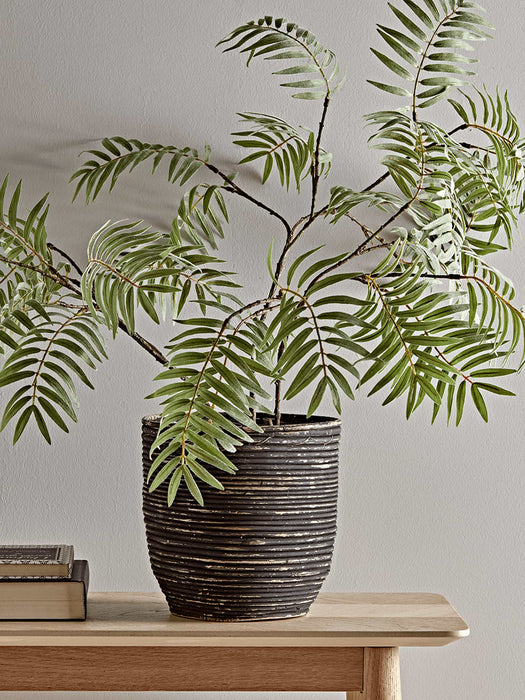Black Round Rattan Planter - Medium