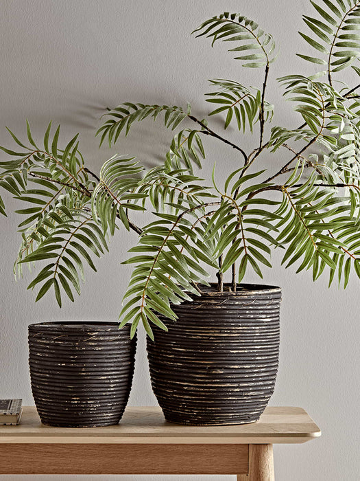 Black Round Rattan Planter - Medium