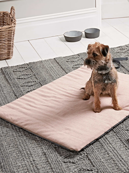 Herringbone Wool Travel Pet Bed - Blush