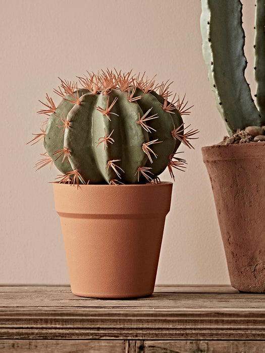 Faux Potted Barrel Cactus - Small