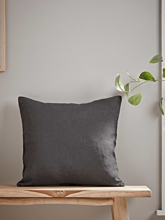 Washed Linen Square Cushion - Charcoal Grey