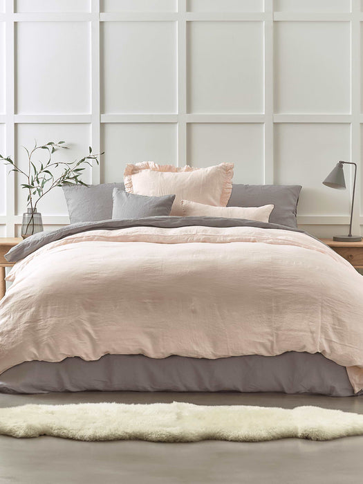 Washed Linen Ruffle Large Square Cushion - Soft Blush