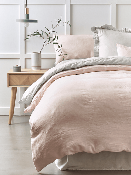 Washed Linen Double Fitted Sheet - Soft Blush