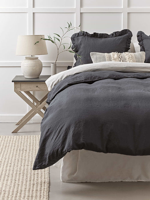 Washed Linen Kingsize Fitted Sheet - Charcoal Grey