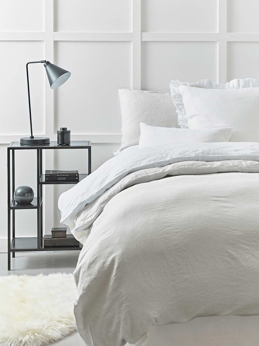 Washed Linen Double Fitted Sheet - Soft Grey