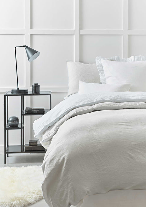 Washed Linen Ruffle Large Square Cushion - White
