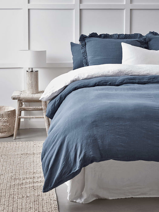 Washed Linen Kingsize Fitted Sheet - Soft Indigo