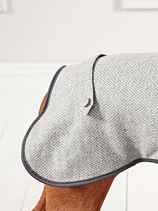 Grey Herringbone Wool Dog Coat - Large