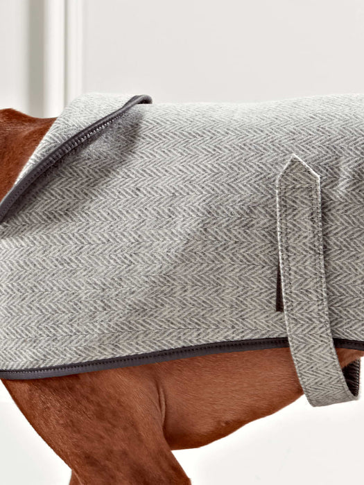 Grey Herringbone Wool Dog Coat - Large