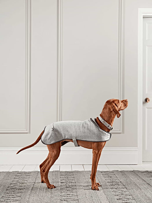 Grey Herringbone Wool Dog Coat - Large