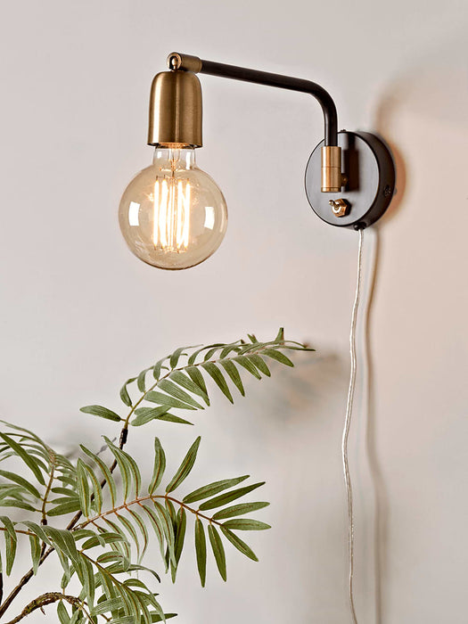 Hinged Black & Brass Wall Light