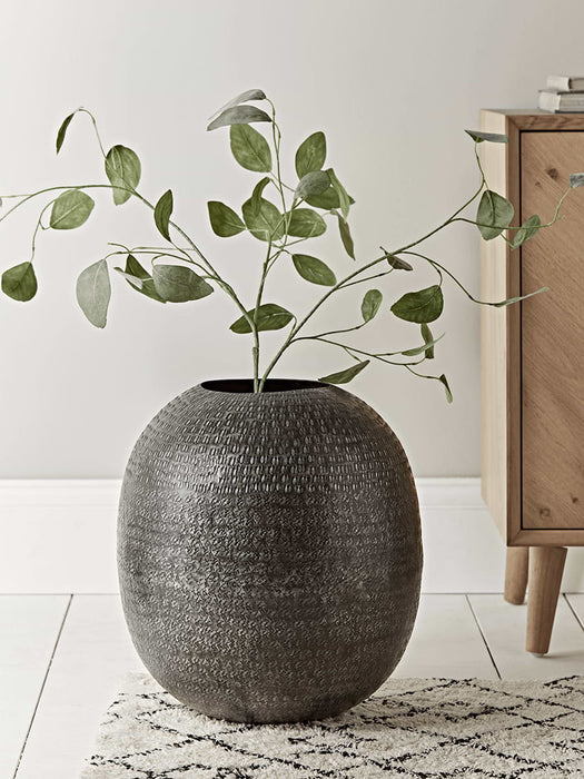 Handcrafted Textured Metal Vase - Oval
