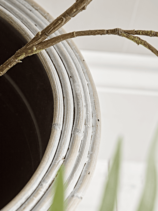 Whitewashed Round Rattan Planter - Large