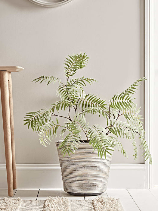 Whitewashed Round Rattan Planter - Large