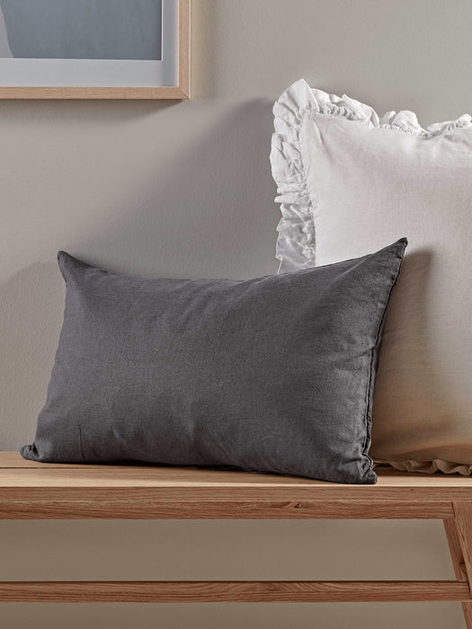 Washed Linen Rectangular Cushion - Charcoal Grey