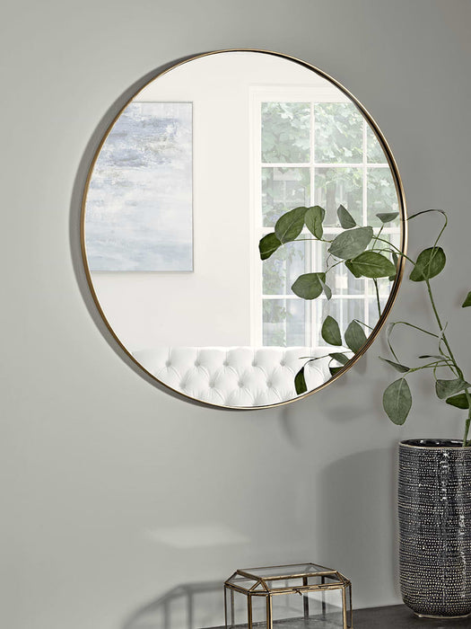 Antique Brass Slim Frame Round Mirror - Medium