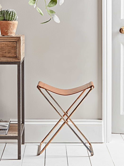 Leather Sling Stool - Tan