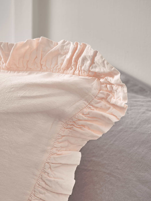 Washed Linen Ruffle Large Square Cushion - Soft Blush