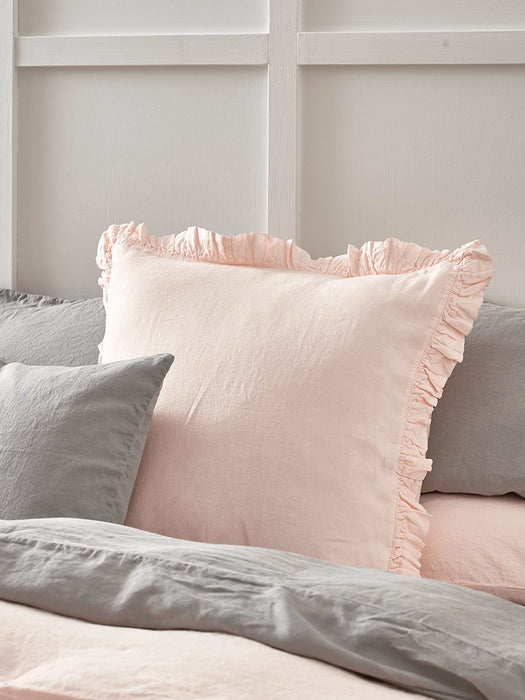 Washed Linen Ruffle Large Square Cushion - Soft Blush