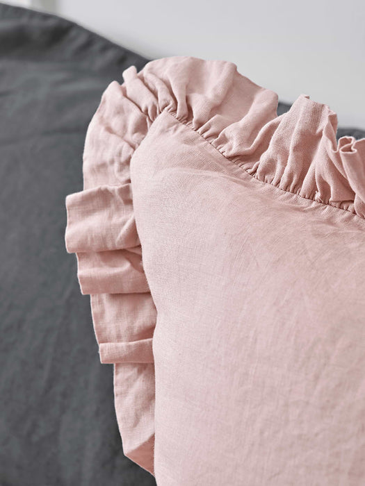 Washed Linen Ruffle Large Square Cushion - Vintage Rose