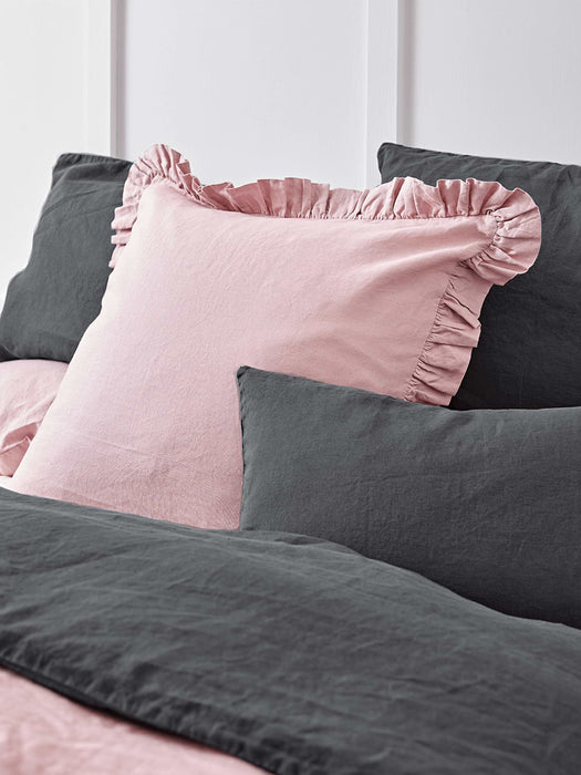 Washed Linen Ruffle Large Square Cushion - Vintage Rose