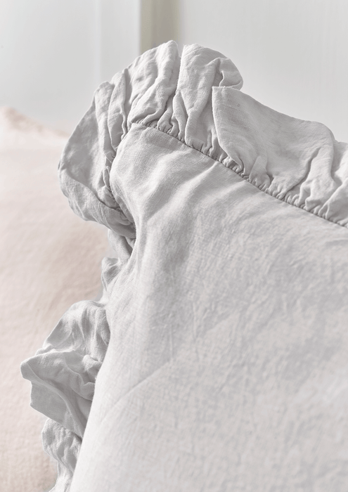 Washed Linen Ruffle Large Square Cushion - Soft Grey