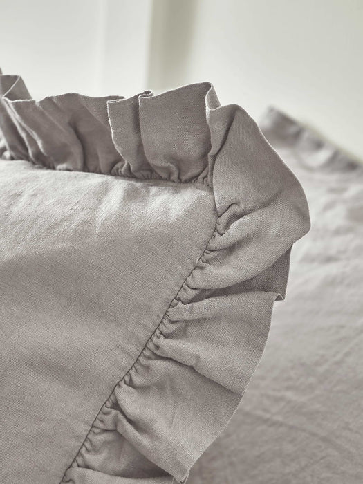 Washed Linen Ruffle Large Square Cushion - Smoke Grey