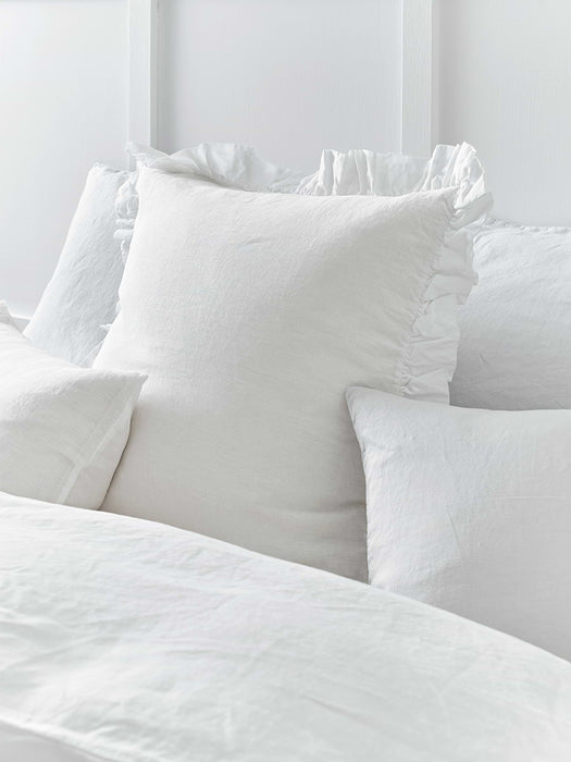 Washed Linen Ruffle Large Square Cushion - White