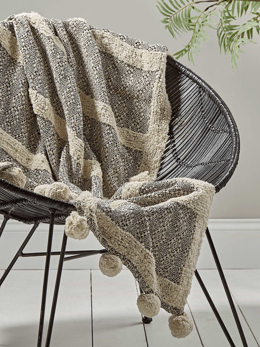Textured Stripe Pom Pom Throw