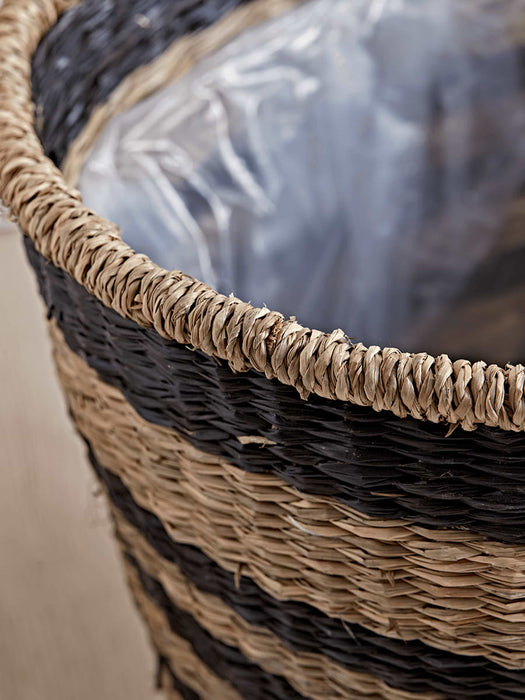 Black Stripe Seagrass Waste Paper Bin