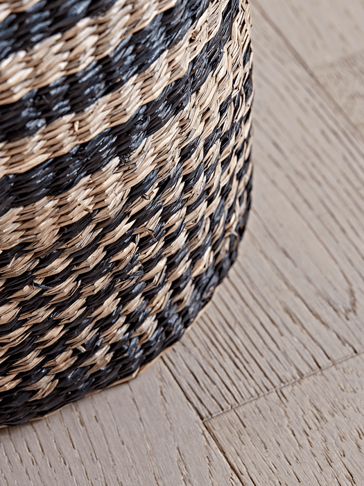 Black Stripe Seagrass Waste Paper Bin