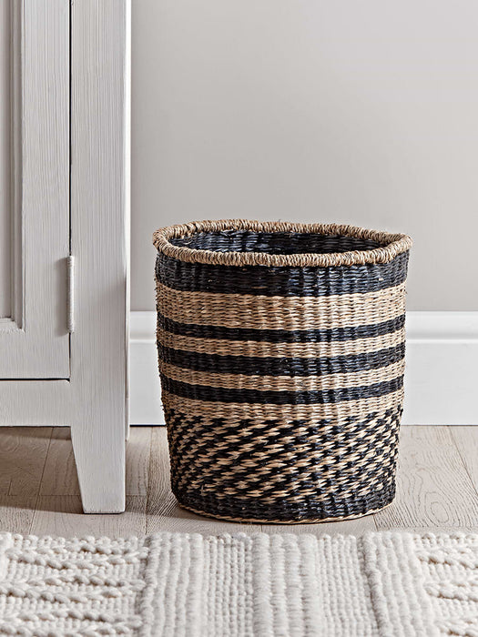 Black Stripe Seagrass Waste Paper Bin