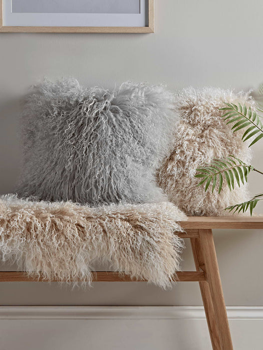Tibetan Sheepskin Cushion - Soft Grey