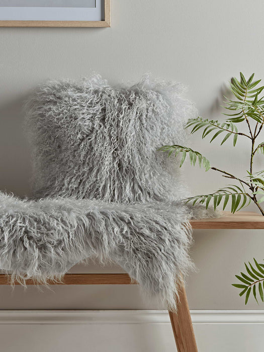 Tibetan Sheepskin Cushion - Soft Grey