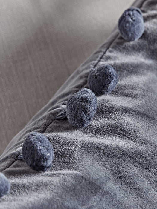 Velvet Pom Pom Cushion - Dark Grey