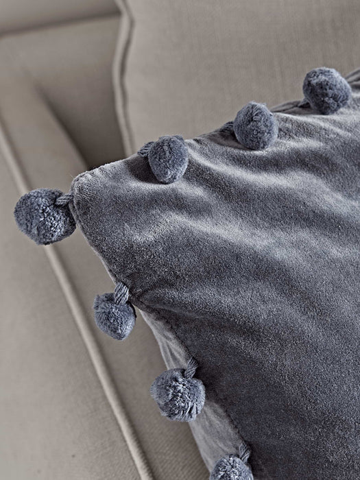 Velvet Pom Pom Cushion - Dark Grey