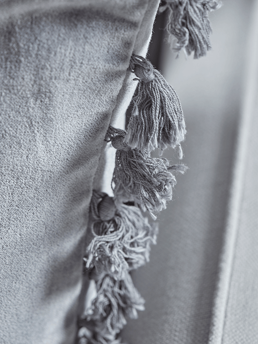 Velvet Tassel Cushion - Light Grey