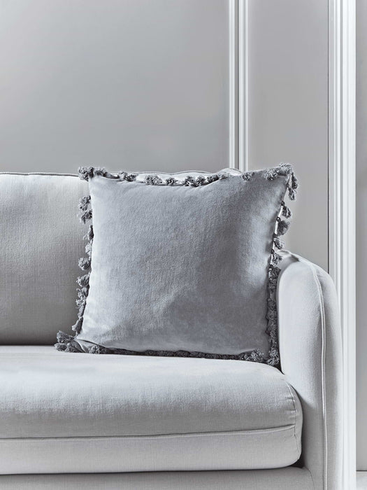 Velvet Tassel Cushion - Light Grey
